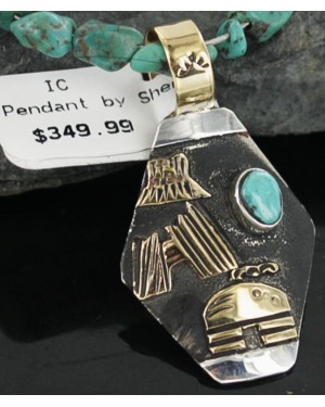 12kt Gold Filled .925 Sterling Silver Handmade Storyteller Certified Authentic Navajo Turquoise Native American Necklace 390678508560