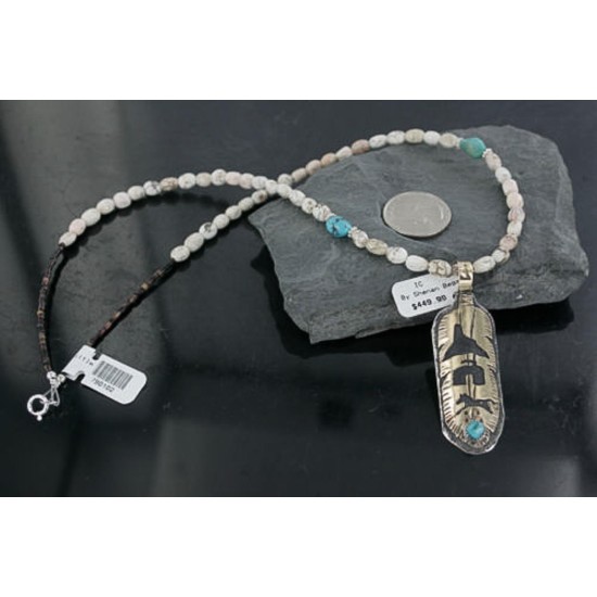 12kt Gold Filled .925 Sterling Silver Handmade Storyteller Certified Authentic Navajo Turquoise Native American Necklace 390689872817
