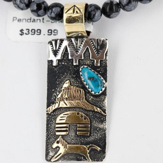 12kt Gold Filled .925 Sterling Silver Handmade Storyteller Certified Authentic Navajo Turquoise Native American Necklace 390755475576