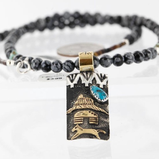 12kt Gold Filled .925 Sterling Silver Handmade Storyteller Certified Authentic Navajo Turquoise Native American Necklace 390755475576