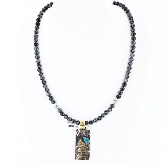 12kt Gold Filled .925 Sterling Silver Handmade Storyteller Certified Authentic Navajo Turquoise Native American Necklace 390755475576