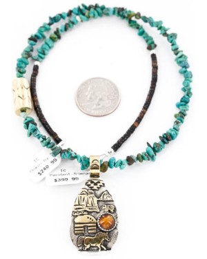 12kt Gold Filled .925 Sterling Silver Handmade Storyteller Certified Authentic Navajo Turquoise Native American Necklace 390814596729