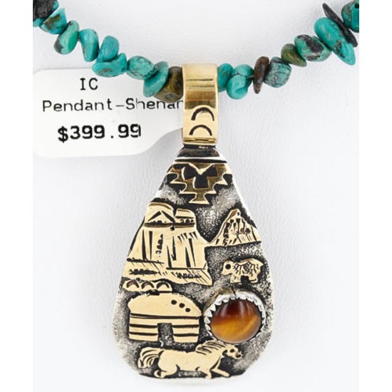 12kt Gold Filled .925 Sterling Silver Handmade Storyteller Certified Authentic Navajo Turquoise Native American Necklace 390814596729