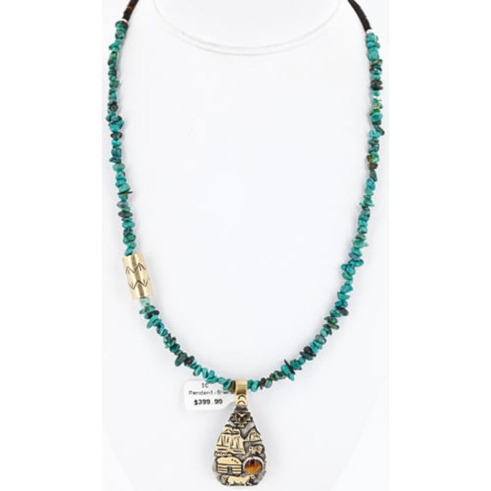 12kt Gold Filled .925 Sterling Silver Handmade Storyteller Certified Authentic Navajo Turquoise Native American Necklace 390814596729