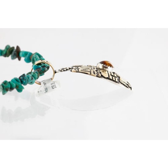 12kt Gold Filled .925 Sterling Silver Handmade Storyteller Certified Authentic Navajo Turquoise Native American Necklace 390814596729