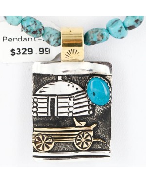 12kt Gold Filled .925 Sterling Silver Handmade Storyteller Certified Authentic Navajo Turquoise Native American Necklace 390823365632