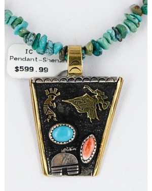12kt Gold Filled .925 Sterling Silver Handmade Storyteller Certified Authentic Navajo Turquoise Native American Necklace 390839950455