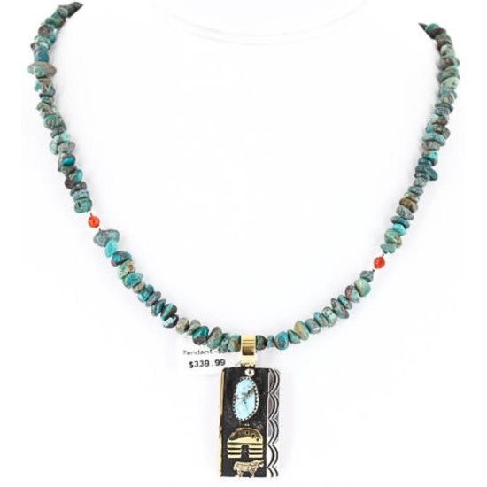 12kt Gold Filled .925 Sterling Silver Handmade Storyteller Certified Authentic Navajo Turquoise Native American Necklace 390842296615