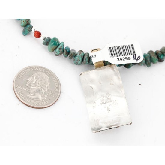 12kt Gold Filled .925 Sterling Silver Handmade Storyteller Certified Authentic Navajo Turquoise Native American Necklace 390842296615