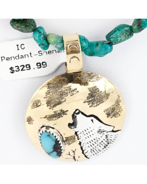 12kt Gold Filled .925 Sterling Silver Handmade Wolf and FULL Moon Certified Authentic Navajo Turquoise Native American Necklace 371013403470