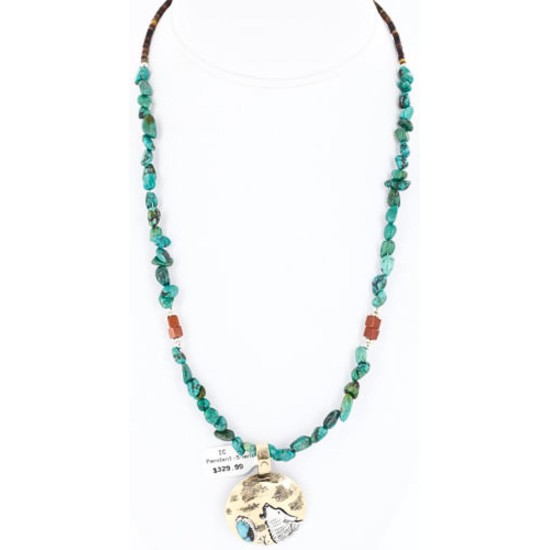 12kt Gold Filled .925 Sterling Silver Handmade Wolf and FULL Moon Certified Authentic Navajo Turquoise Native American Necklace 371013403470