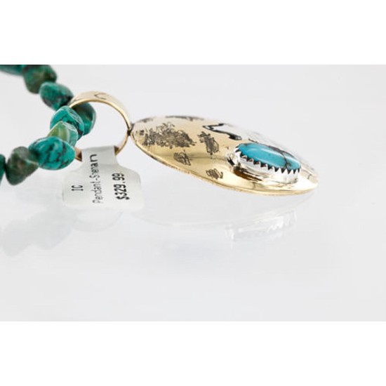 12kt Gold Filled .925 Sterling Silver Handmade Wolf and FULL Moon Certified Authentic Navajo Turquoise Native American Necklace 371013403470