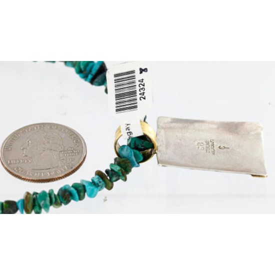 12kt Gold Filled .925 Sterling Silver Handmade Wolf and Full Moon Certified Authentic Navajo Turquoise Native American Necklace 390854056814