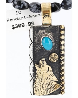 12kt Gold Filled .925 Sterling Silver Handmade Wolf and Moon Certified Authentic Navajo Turquoise Native American Necklace 371011756447
