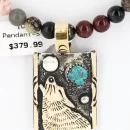 12kt Gold Filled .925 Sterling Silver Handmade Wolf and Moon Navajo Turquoise Native American Necklace 371044586373
