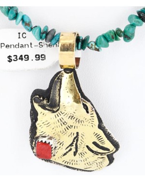 12kt Gold Filled .925 Sterling Silver Handmade Wolf Certified Authentic Navajo Coral Native American Necklace 390809570320