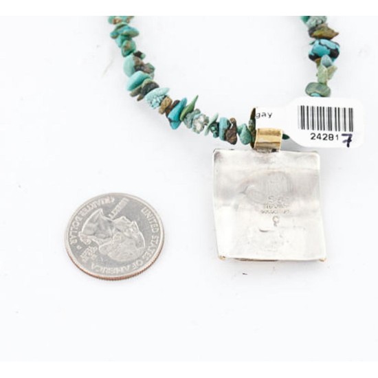 12kt Gold Filled .925 Sterling Silver Handmade Wolf Certified Authentic Navajo Tigers Eye Turquoise Native American Necklace 390829108731