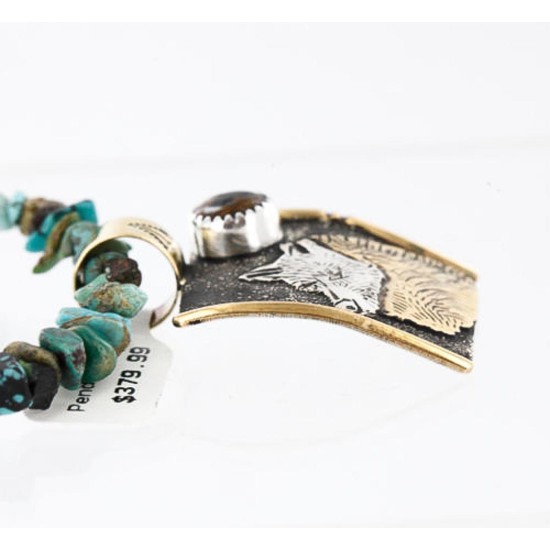 12kt Gold Filled .925 Sterling Silver Handmade Wolf Certified Authentic Navajo Tigers Eye Turquoise Native American Necklace 390829108731