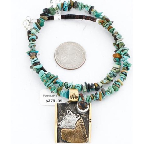 12kt Gold Filled .925 Sterling Silver Handmade Wolf Certified Authentic Navajo Tigers Eye Turquoise Native American Necklace 390829108731