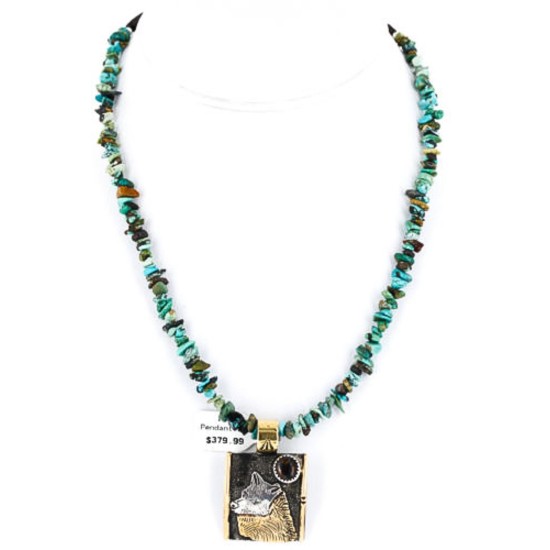 12kt Gold Filled .925 Sterling Silver Handmade Wolf Certified Authentic Navajo Tigers Eye Turquoise Native American Necklace 390829108731
