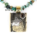 12kt Gold Filled .925 Sterling Silver Handmade Wolf Certified Authentic Navajo Tigers Eye Turquoise Native American Necklace 390829108731