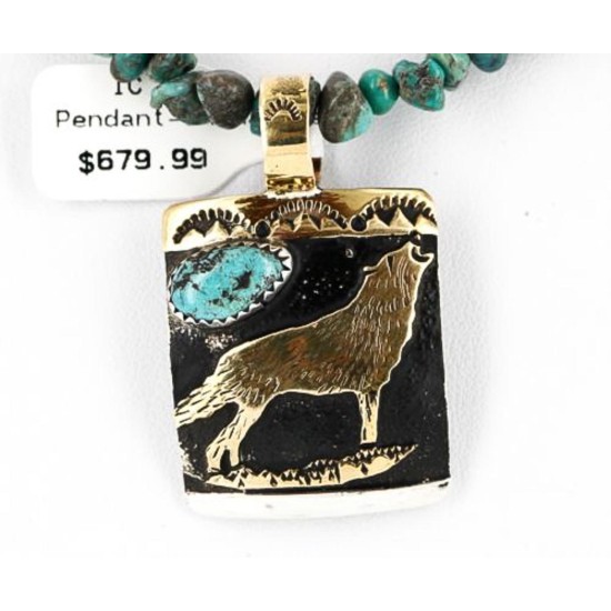 12kt Gold Filled .925 Sterling Silver Handmade Wolf Certified Authentic Navajo Turquoise Native American Necklace 371049319274