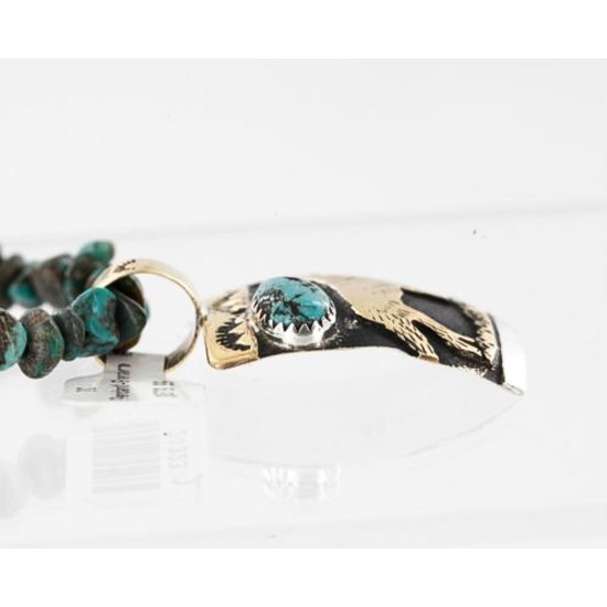 12kt Gold Filled .925 Sterling Silver Handmade Wolf Certified Authentic Navajo Turquoise Native American Necklace 371049319274