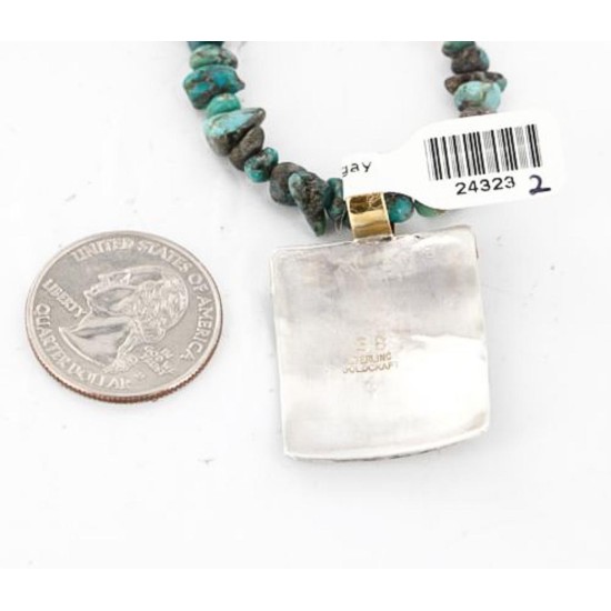 12kt Gold Filled .925 Sterling Silver Handmade Wolf Certified Authentic Navajo Turquoise Native American Necklace 371049319274