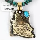 12kt Gold Filled .925 Sterling Silver Handmade Wolf Head Navajo Turquoise Native American Necklace 371060408319