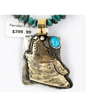 12kt Gold Filled .925 Sterling Silver Handmade Wolf Head Certified Authentic Navajo Turquoise Native American Necklace 371060408319