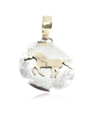 12kt Gold Filled .925 Sterling Silver Horse Handmade Certified Authentic Navajo Native American Pendant 17022