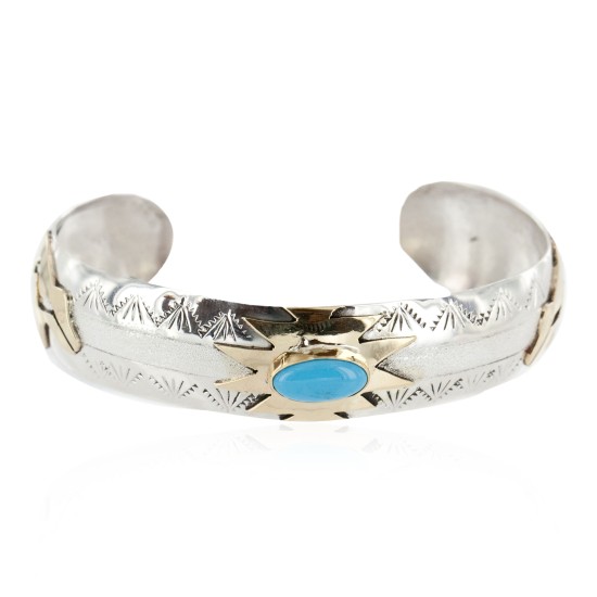 12kt Gold Filled and .925 Sterling Silver Bear Certified Authentic Handmade Navajo Natural Turquoise Native American Bracelet 12971-2