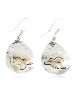 12kt Gold Filled and .925 Sterling Silver Bear Handmade Certified Authentic Navajo Dangle Native American Earrings 24464