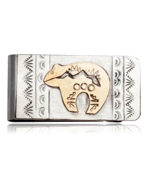 12kt Gold Filled and .925 Sterling Silver Bear Handmade Certified Authentic Navajo Native American Money Clip 11262