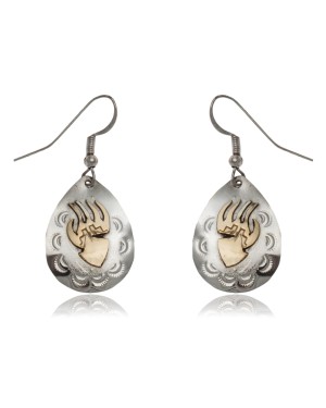 12kt Gold Filled and .925 Sterling Silver Bear Paw and Sun Handmade Certified Authentic Navajo Native American Dangle Earrings 24469