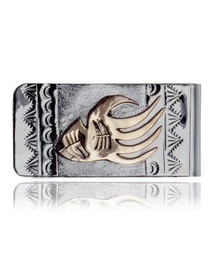 12kt Gold Filled and .925 Sterling Silver Bear Paw Handmade Certified Authentic Navajo Native American Money Clip 11256