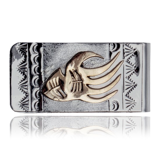 12kt Gold Filled and .925 Sterling Silver Bear Paw Handmade Certified Authentic Navajo Native American Money Clip 11256