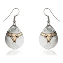 12kt Gold Filled and .925 Sterling Silver Bull Skull and Sun Handmade Navajo Native American Dangle Earrings 24468