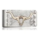 12kt Gold Filled and .925 Sterling Silver Bull Skull Handmade Navajo Native American Money Clip 11251