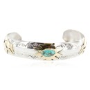 12kt Gold Filled and .925 Sterling Silver Certified Authentic Bear Handmade Navajo Natural Turquoise Native American Bracelet 12971-3