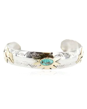 12kt Gold Filled and .925 Sterling Silver Bear Handmade Navajo Natural Turquoise Native American Bracelet 12971-3