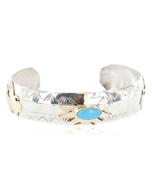 12kt Gold Filled and .925 Sterling Silver Certified Authentic Buffalo Handmade Navajo Natural Turquoise Native American Bracelet 12970