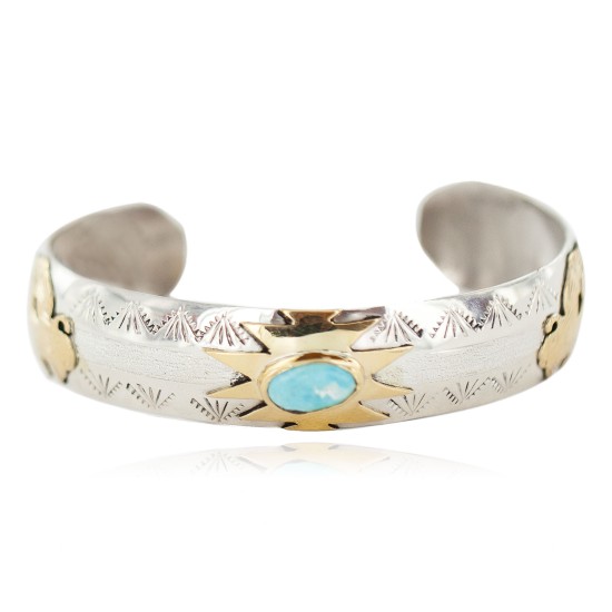 12kt Gold Filled and .925 Sterling Silver Certified Authentic Buffalo Handmade Navajo Natural Turquoise Native American Bracelet 13094-4