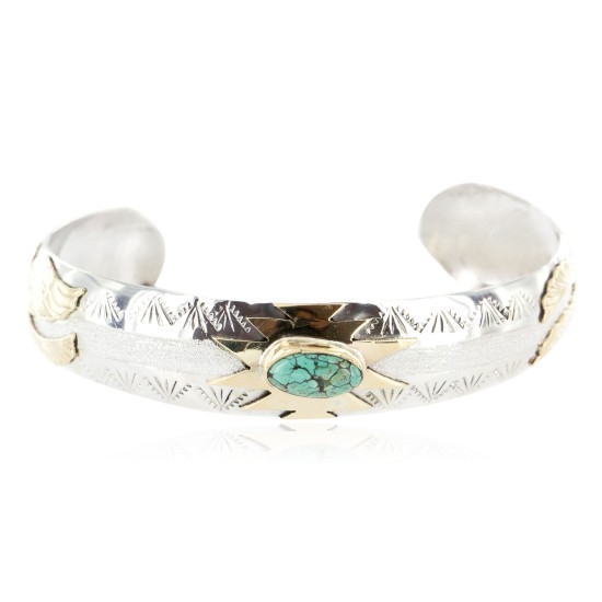 12kt Gold Filled and .925 Sterling Silver Certified Authentic Eagle Handmade Navajo Natural Spiderweb Turquoise Native American Bracelet 12972-2