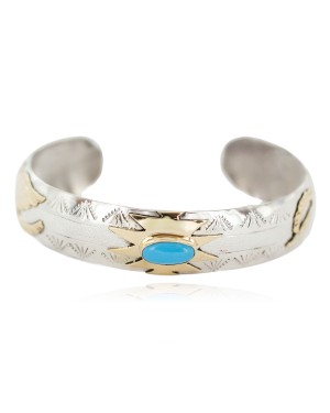 12kt Gold Filled and .925 Sterling Silver Certified Authentic Eagle Handmade Navajo Natural Turquoise Native American Bracelet  13095