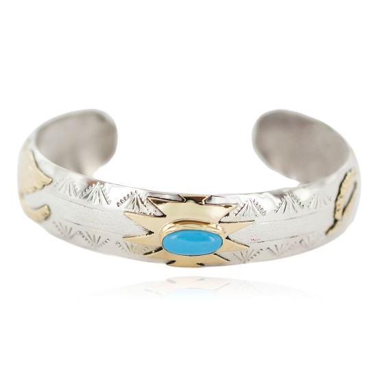 12kt Gold Filled and .925 Sterling Silver Certified Authentic Eagle Handmade Navajo Natural Turquoise Native American Bracelet  13095