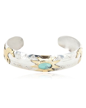 12kt Gold Filled and .925 Sterling Silver Certified Authentic Horse Handmade Navajo Natural Leadville Turquoise Native American Bracelet 12969-1
