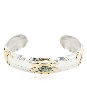 12kt Gold Filled and .925 Sterling Silver Certified Authentic Horse Handmade Navajo Natural Spiderweb Turquoise Native American Bracelet 12969-5