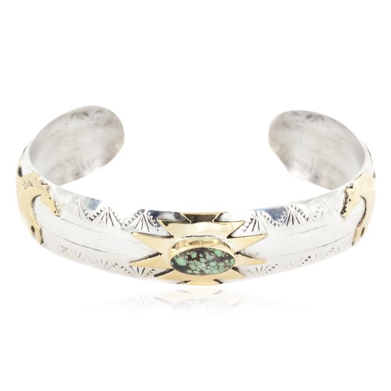12kt Gold Filled and .925 Sterling Silver Certified Authentic Horse Handmade Navajo Natural Spiderweb Turquoise Native American Bracelet 12969-5 12kt Gold Filled and .925 Sterling Silver Certified Authentic Horse Handmade Navajo Natural Spiderweb Turquoise Native American Bracelet 12969-5