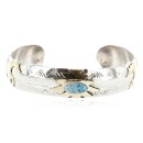 12kt Gold Filled and .925 Sterling Silver Certified Authentic Horse Handmade Navajo Natural Turquoise Native American Bracelet 12969-4